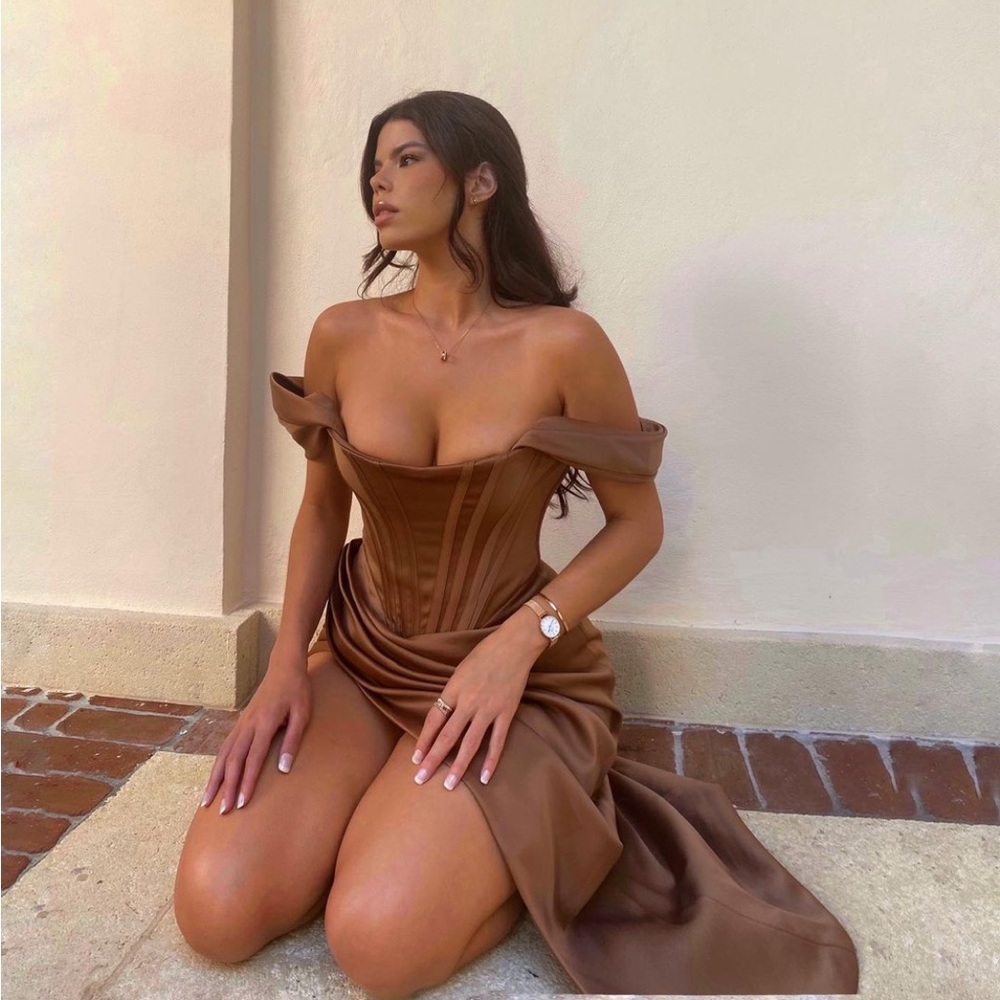 House of CB Loretta Toffee Satin Corset Bodycon dress